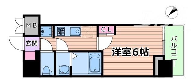 プランドール新北野(1K/8階)の間取り写真