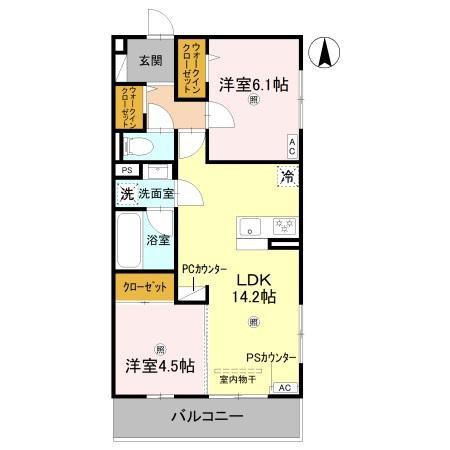 アレ・デ・フルール西向日駅前北棟(2LDK/2階)の間取り写真