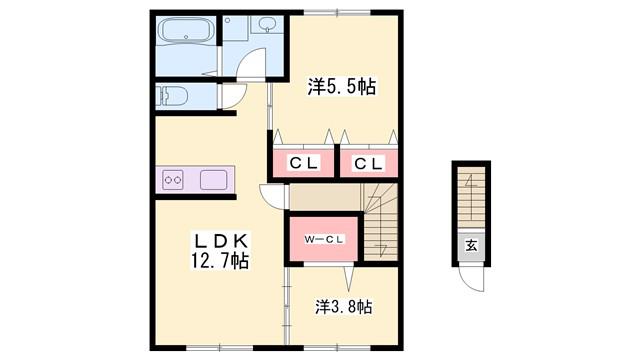 メイプルハイムA棟(2LDK/2階)の間取り写真