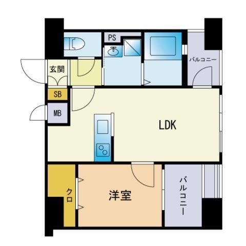 エンクレスト博多駅南CELES(1LDK/2階)の間取り写真