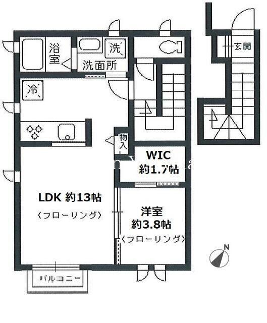 京急本線 花月総持寺駅 徒歩1分 2階建 築13年(1LDK/2階)の間取り写真