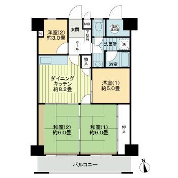 ライオンズマンション大和(4DK/6階)の間取り写真