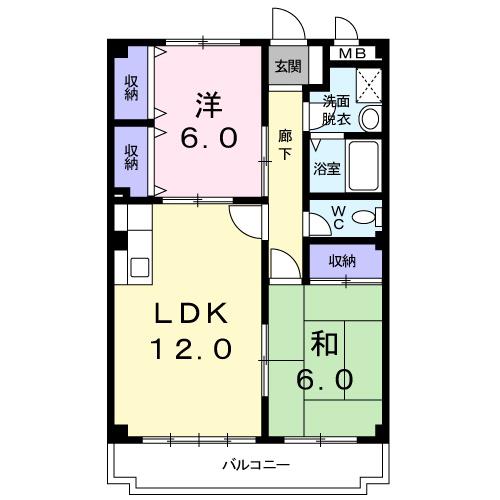 ＪＲ東海道本線 豊田町駅 徒歩3分 3階建 築30年(2LDK/2階)の間取り写真