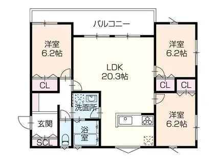 BELLE FLAT阿保(3LDK/2階)の間取り写真