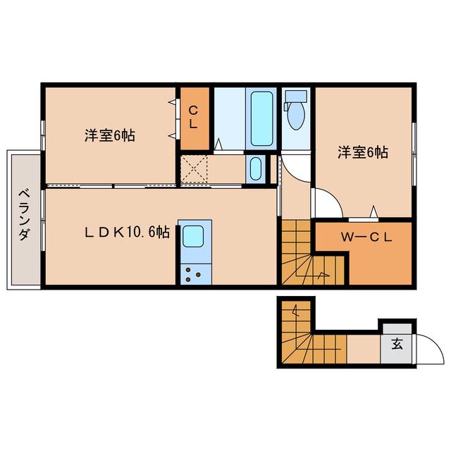 アールエム郡元(2LDK/2階)の間取り写真