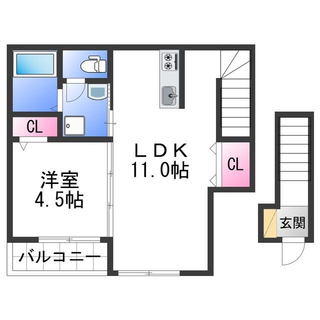 TJ船尾II(1LDK/2階)の間取り写真