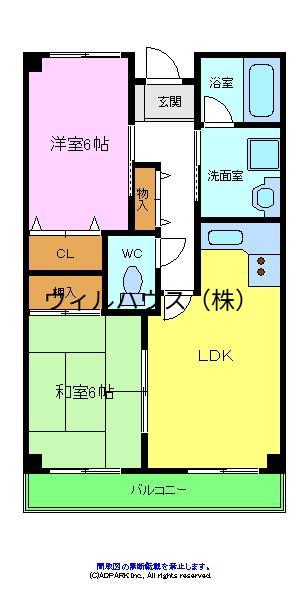 PRIME COURT(2LDK/2階)の間取り写真