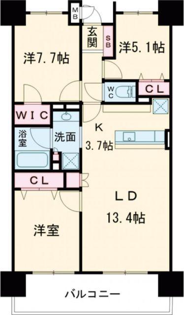 ランドアーク島瀬(3LDK/5階)の間取り写真
