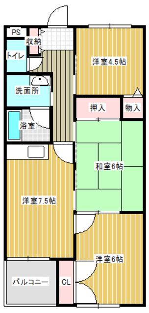 ラフォーレ天神(3DK/1階)の間取り写真
