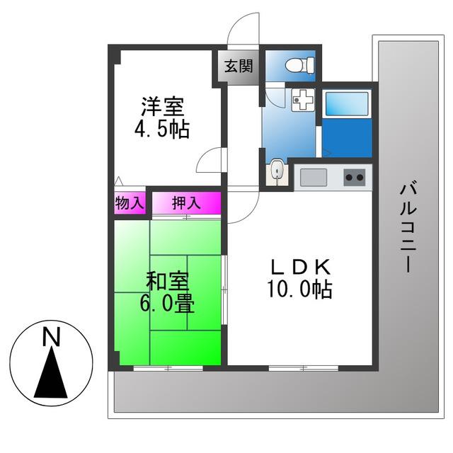 ギャレ近代前(2LDK/4階)の間取り写真