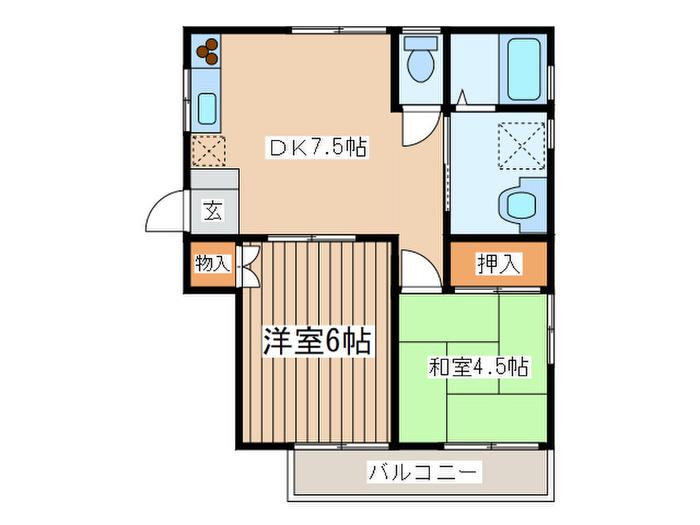 ハイツスリーラブ(2DK/2階)の間取り写真