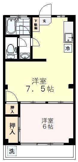 グリーンフラット(1DK/2階)の間取り写真