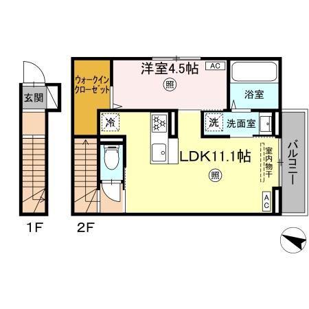 リバーオークスやまが(1LDK/2階)の間取り写真
