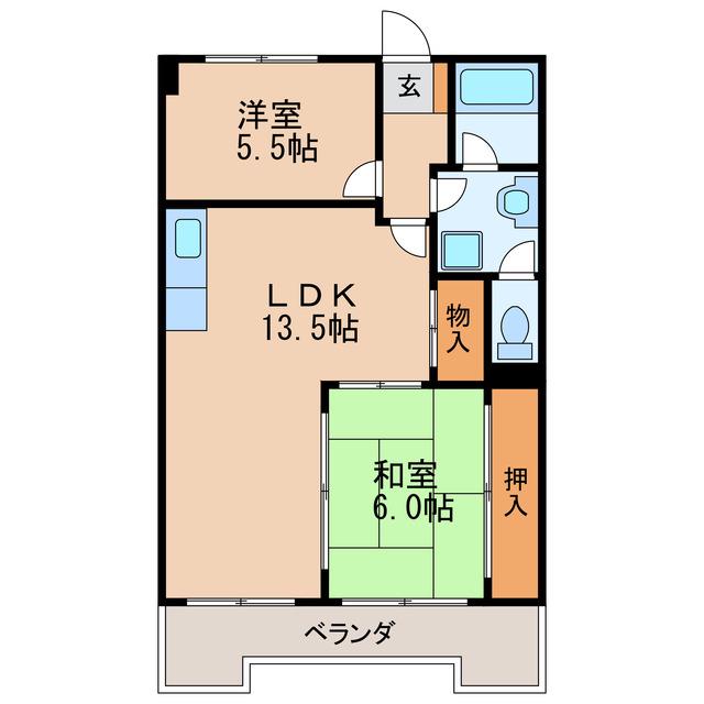 ローレル豊前(2LDK/5階)の間取り写真