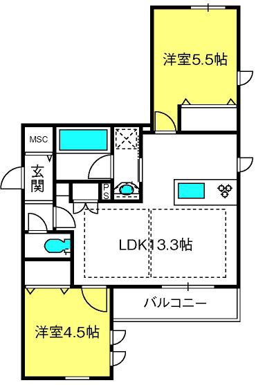 シャルール仙波(2LDK/2階)の間取り写真