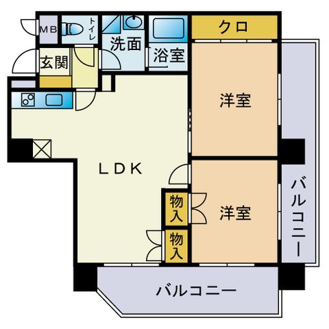 ダイナコート大濠公園(2LDK/2階)の間取り写真
