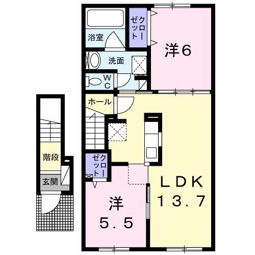 LA LUCE・K(2LDK/2階)の間取り写真