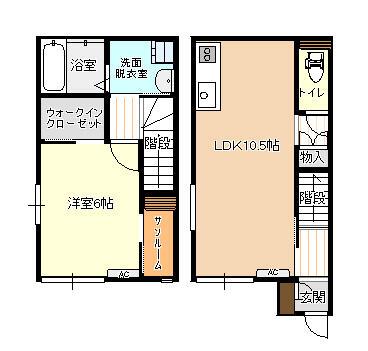 ビオラ木津A棟(1LDK/1階)の間取り写真