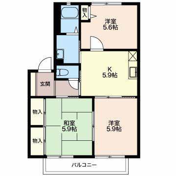 レジデンス C(3DK/2階)の間取り写真
