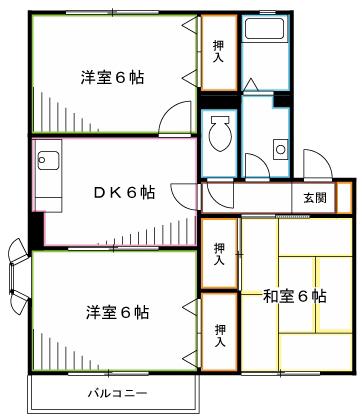 サイプレスタウンA(3DK/2階)の間取り写真