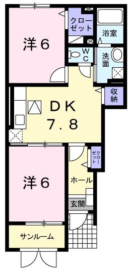 クレール(2DK/1階)の間取り写真