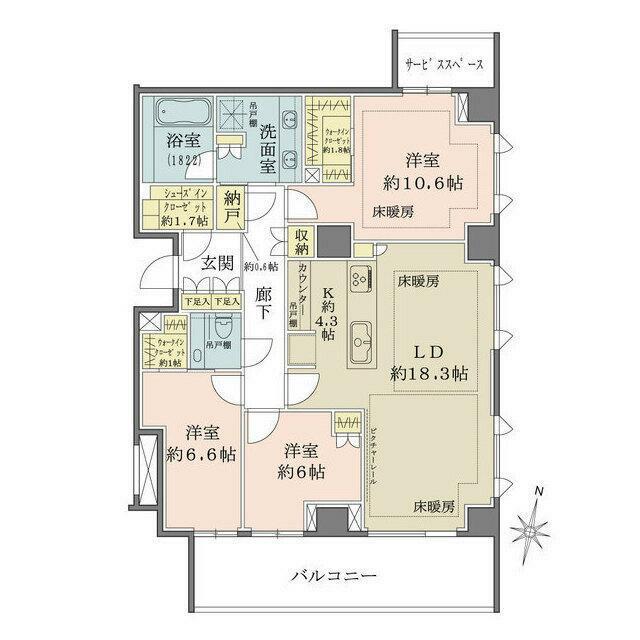 ザ・パークハウス千代田六番町 部屋番号706(3LDK/6階)の間取り写真