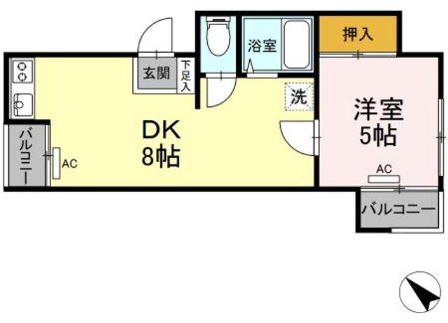 オークコープ(1DK/1階)の間取り写真