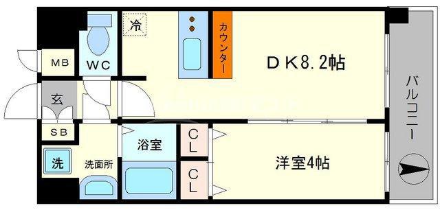 プレサンス難波元町(1LDK/15階)の間取り写真