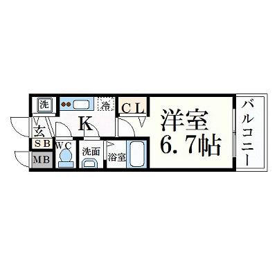 プレサンス丸の内流雅(1K/2階)の間取り写真