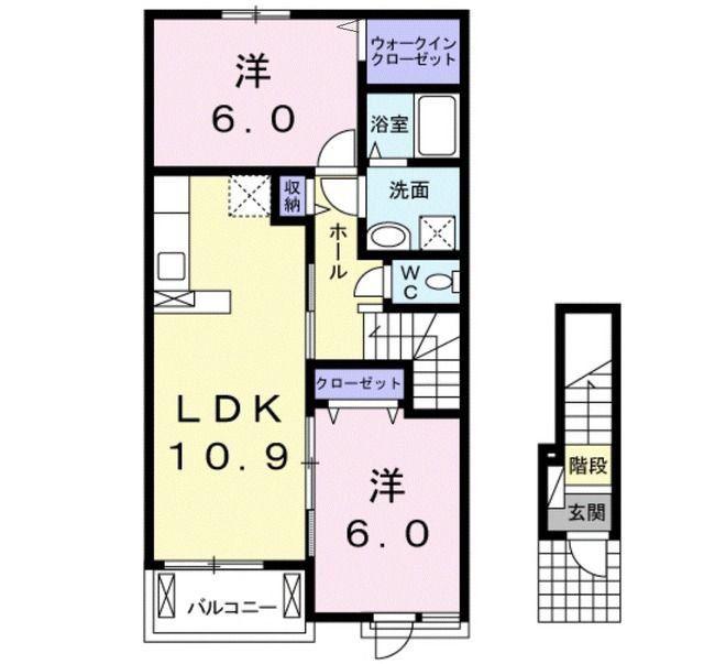 グレイスヴィラC(2LDK/2階)の間取り写真