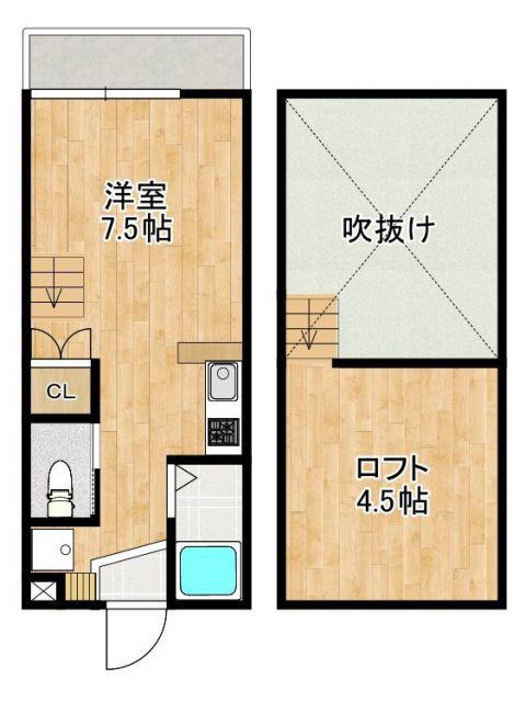 MODERN西山B(ワンルーム/2階)の間取り写真