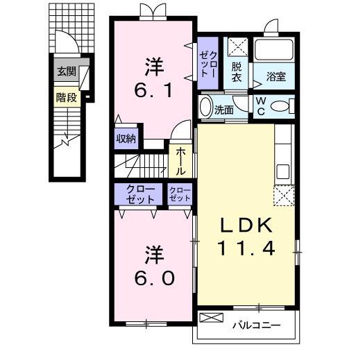 ヴィラエクレールB(2LDK/2階)の間取り写真