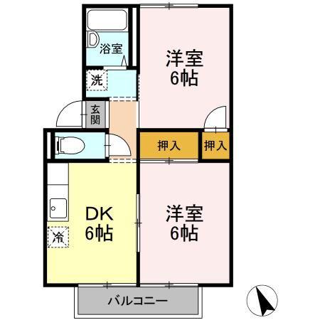 プレジール浜中(2DK/2階)の間取り写真