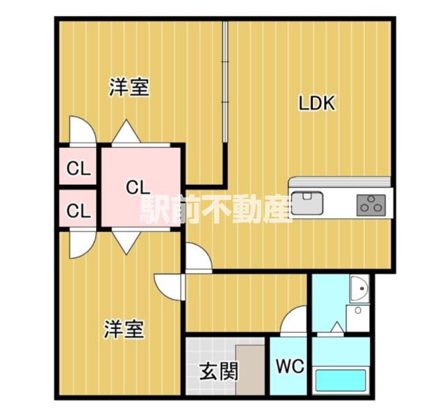 久留米パインハイツ(2LDK/7階)の間取り写真