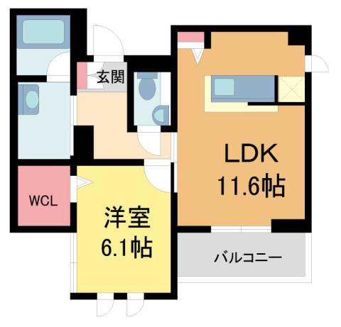 ザ メゾン オー(1LDK/2階)の間取り写真