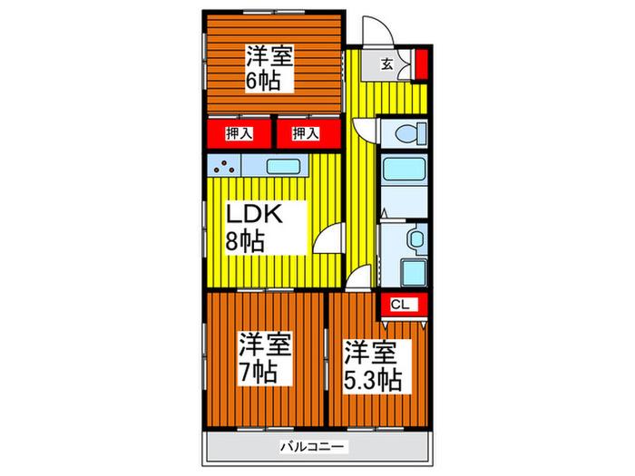 ドゥムール ラフィーネ(3LDK/2階)の間取り写真