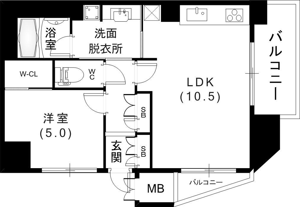 神戸元町山手ヴィアージュ(1LDK/8階)の間取り写真