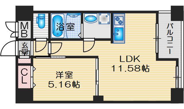 ノルデンハイム江坂(1LDK/2階)の間取り写真