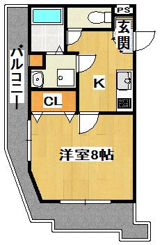 プレシャス小林(1K/2階)の間取り写真