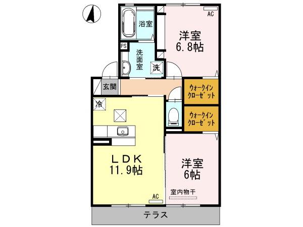 ハルブラッサム富の原(2LDK/1階)の間取り写真