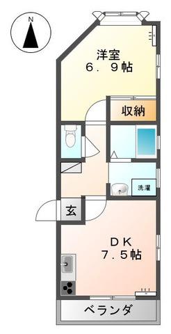 グリーンハイツ高見(1DK/3階)の間取り写真