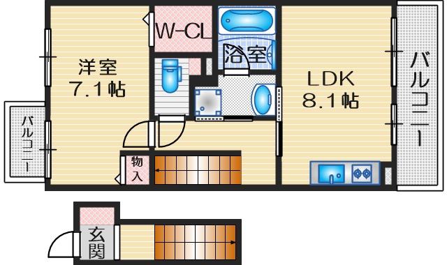 ドゥフロレアールヨシノ(1LDK/2階)の間取り写真