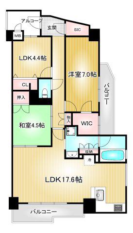 アイディコート本地が丘(3LDK/7階)の間取り写真