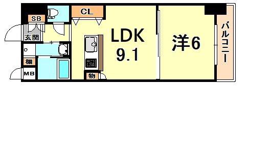 レジディア神戸三宮プレイス(1LDK/6階)の間取り写真