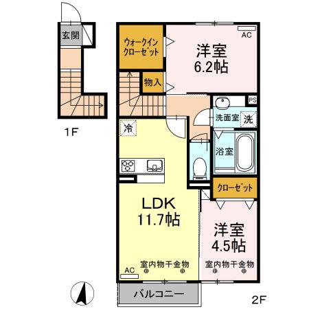 ウィットSENGEN A(2LDK/2階)の間取り写真