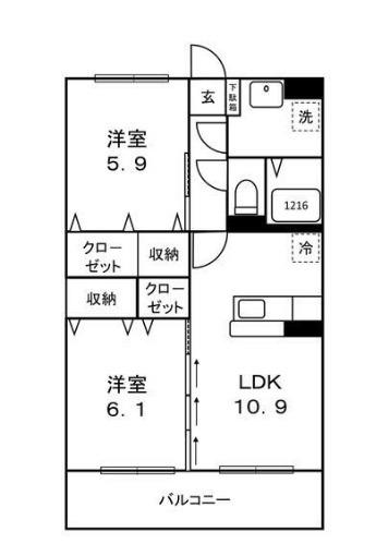 SUN ROUGE(2LDK/4階)の間取り写真