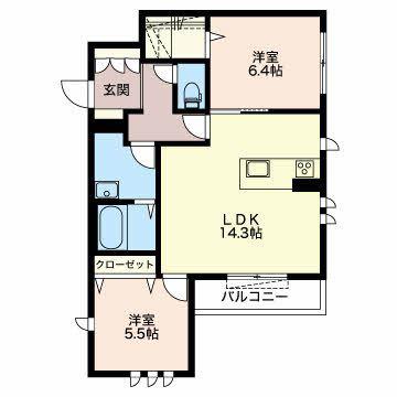 M.FLAT-草薙 (2LDK/2階)の間取り写真