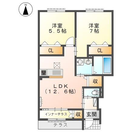グルーヴィ高見の里II(2LDK/1階)の間取り写真