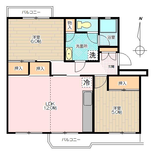 東坂戸団地33号棟(2LDK/5階)の間取り写真