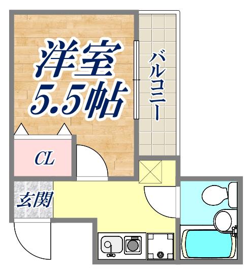 コンフォート岡本(ワンルーム/1階)の間取り写真